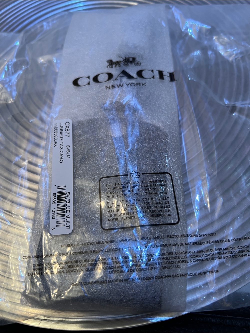 Coach NWT Black & Blue Camo Luggage Tag with Silver tone Hardware- Unisex - Picture 2 of 6